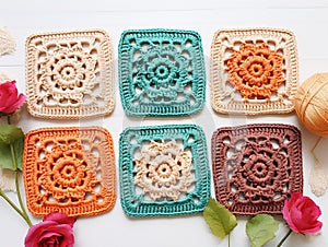 Colorful crochet texture. Ethnic crochet pattern