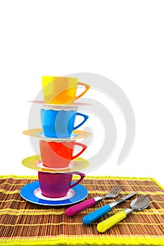 Colorful crockery for the camping