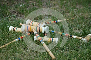 Colorful croquet mallets photo