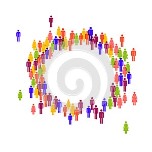 Colorful crowd circle frame. Stick figure simple icons. Vector illustration