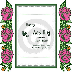 Colorful crowd of wreath frame, decoration of card happy wedding. Vector