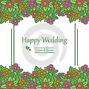 Colorful crowd of wreath frame, decoration of card happy wedding. Vector