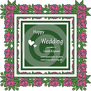 Colorful crowd of wreath frame, decoration of card happy wedding. Vector