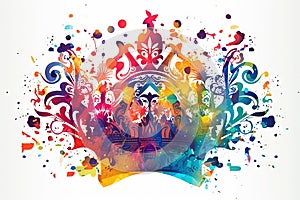 Colorful crown in the style of watercolor paint and ink splash or stroke.