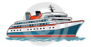 Colorful cruise ship sailing on water. Modern ocean liner vector illustration. Maritime holiday travel concept