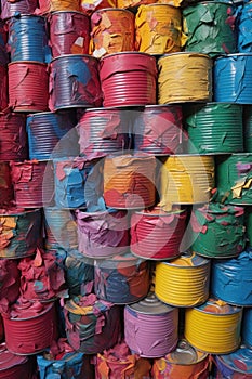 colorful, crushed cans awaiting recycling