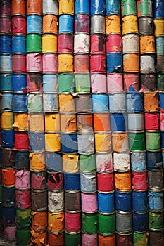colorful, crushed cans awaiting recycling