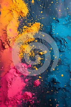 Colorful crushed eyeshadow. Eye shadow matte multicolored texture. Bright gulaal powder colors. Indian Holi Color Festival