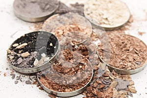 Colorful crushed Eyeshadow on a White background