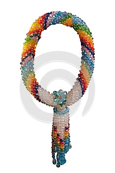 colorful crystal garland on white background, object, decor, fashion, gift, beautiful, copy space