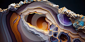 Colorful crystal geode closeup. Rock geology shiny background wallpaper.