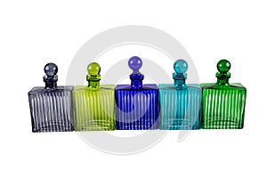 Colorful crystal glass Whiskey bottle. Glass bottles isolated on white background, Colorful glass set on white background, Glass