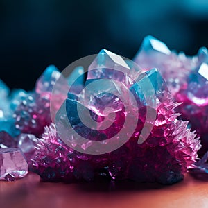 Colorful crystals of amethyst on a dark background. Macro.