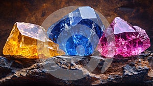 Colorful crystals on dark rock