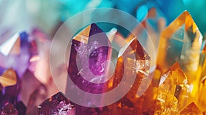 A of colorful crystals each one pulsing and changing color in a mesmerizing display. surface appears to ripple and flex photo