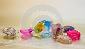 Colorful crystals made of epoxy resin close-up