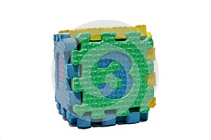 Colorful cube puzzle of odd numbers - three