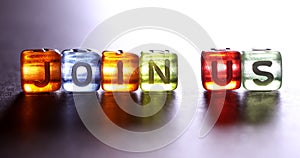 Colorful cube shiny of JOIN US text , recruitment and hiring con