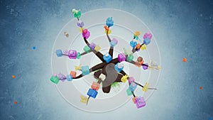 Colorful cubes exploding from center