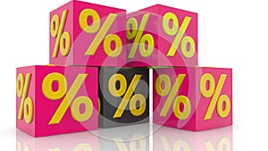 Colorful cubes with percentage signs