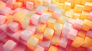 Colorful cubic 3d shape texture background. Blonde yellow, beige, and candy pink, color palette