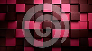 Colorful cubic 3d shape texture background. Raspberry pink and dark chocolate color palette