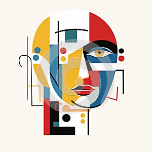 Colorful Cubist Illustration With Geometric Figures And Strong Facial Expression