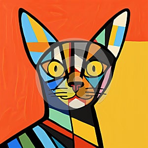 Colorful Cubist Portraiture: Abyssinian Cat Inspired By Picasso