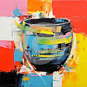 Colorful Cup: Abstract Painting Inspired By Pottery In Gerhard Richter Style