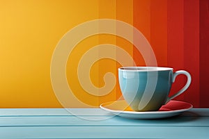 Colorful cup on striped background