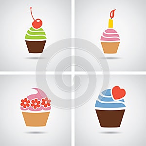 vector colorful cupcakes icons