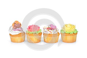 colorful of cupcakes isolated on white