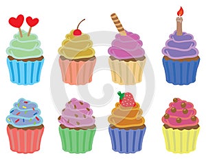 Colorful Cupcakes Vector Icon Set