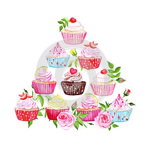 Colorful cupcakes vector pyramid design element