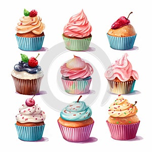 Colorful Cupcakes On White Background