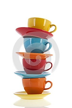 Colorful cups and saucers