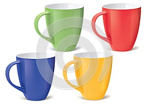 Colorful cups on white.