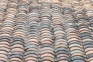 Colorful curved clay tiled roof from ancient house in the North Vietnam