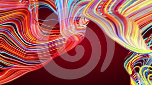 Colorful curved lines flowing on graduated red background