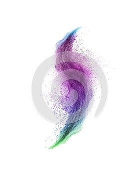 Colorful curved powder splash or explosion on a white background.