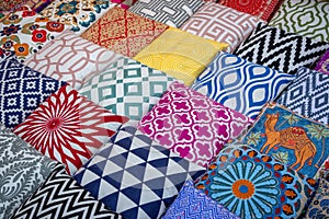 Colorful cushions and pillows in Dubai souks, UAE photo