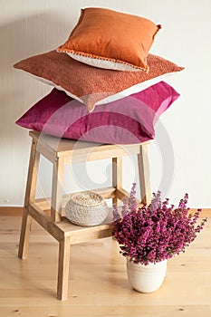 Colorful cushions throw cozy home autumn mood flower