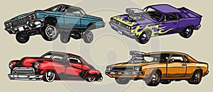 Colorful custom cars vintage collection