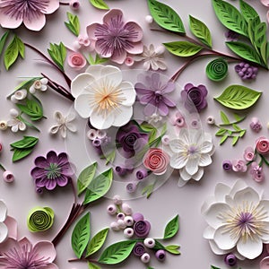 Colorful Cut Paper Flowers And Leaf In Light Violet And Light Magenta