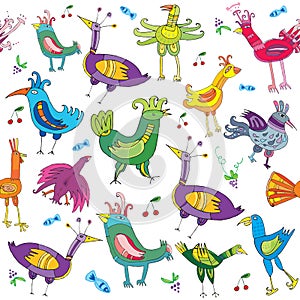 Colorful cute birds texture