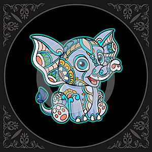 Colorful cute elephant cartoon mandala arts isolated on black background