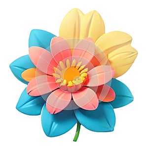 Colorful Cute Flower, 3D Cartoon style, Clipart. AI-Generated. photo
