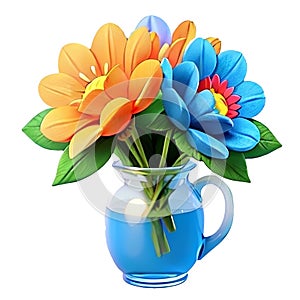 Colorful Cute Flower, 3D Cartoon style, Clipart. AI-Generated. photo