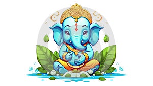 Colorful Cute Ganesh Simple Illustration Background photo