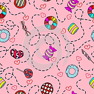 Colorful and cute hand drawn sweet candy vintage style seamless pattern vector